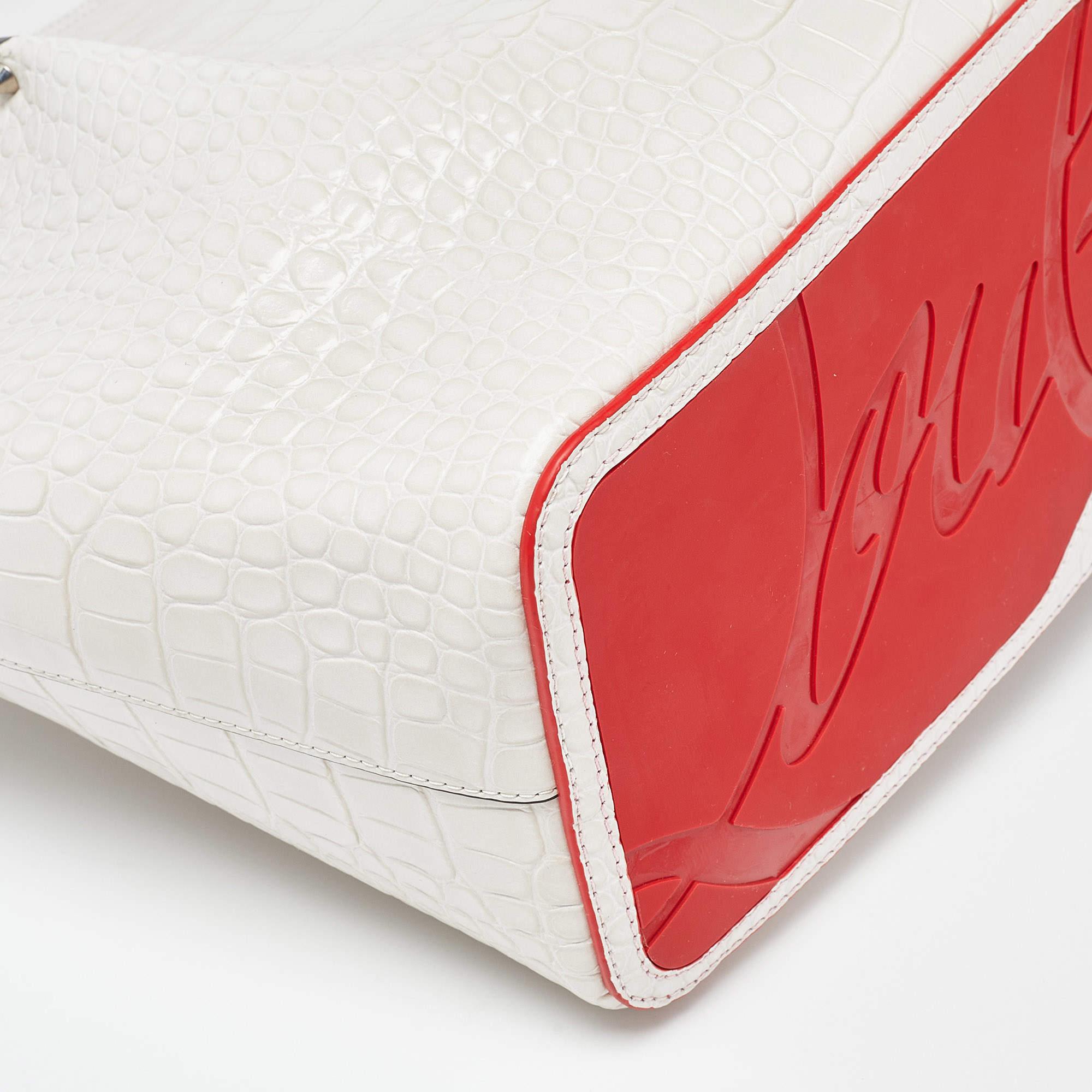 Christian Louboutin Off White Croc Embossed Leather Cabarock Shopper Tote 2