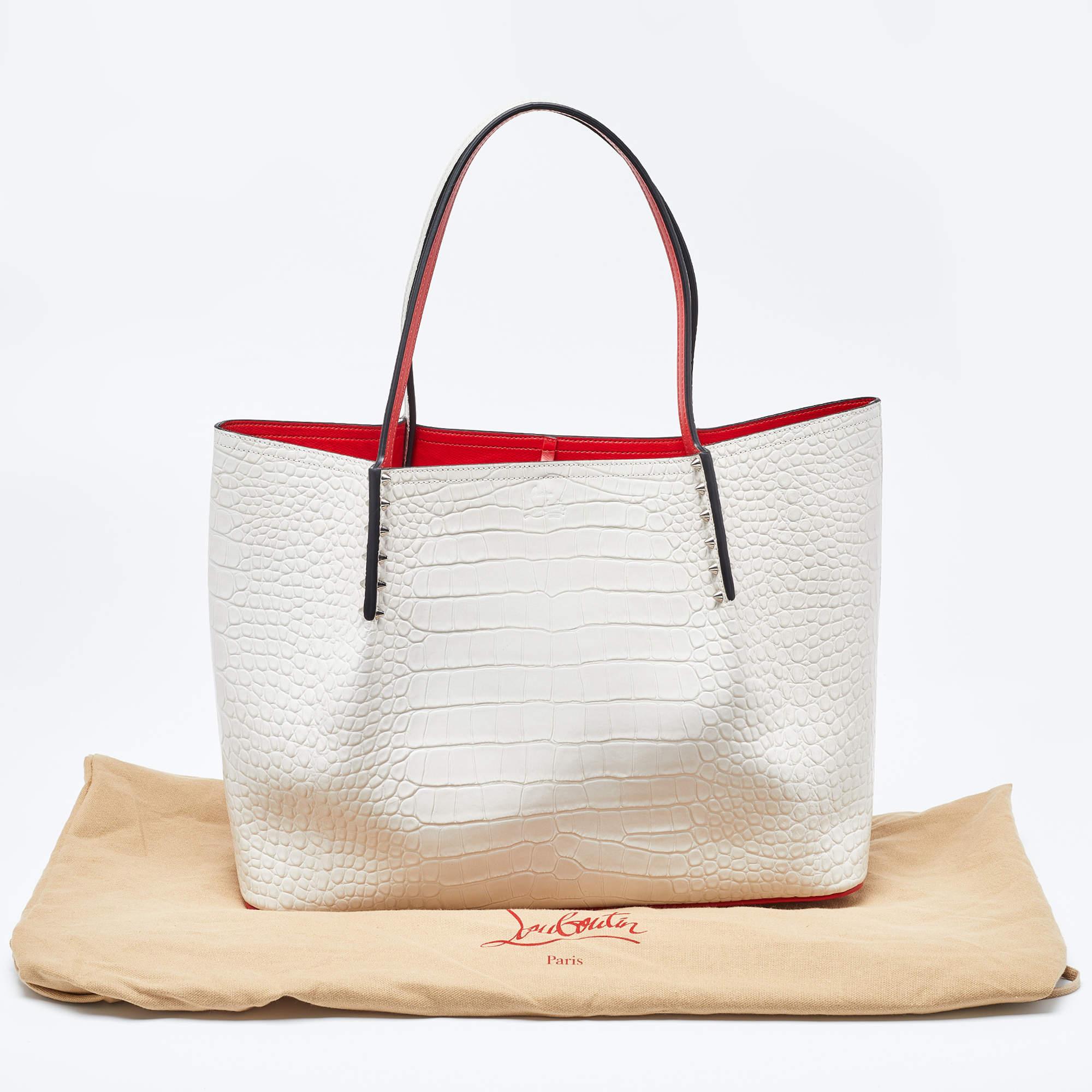 Christian Louboutin Off White Croc Embossed Leather Cabarock Shopper Tote 5