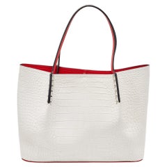 Christian Louboutin Off White Croc Embossed Leather Cabarock Shopper Tote