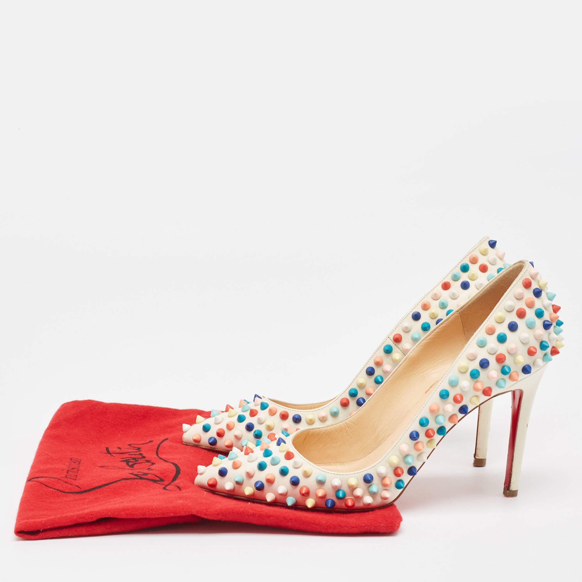 Christian Louboutin Off White Leather Pigalle Spikes Pumps Size 38.5 For Sale 5