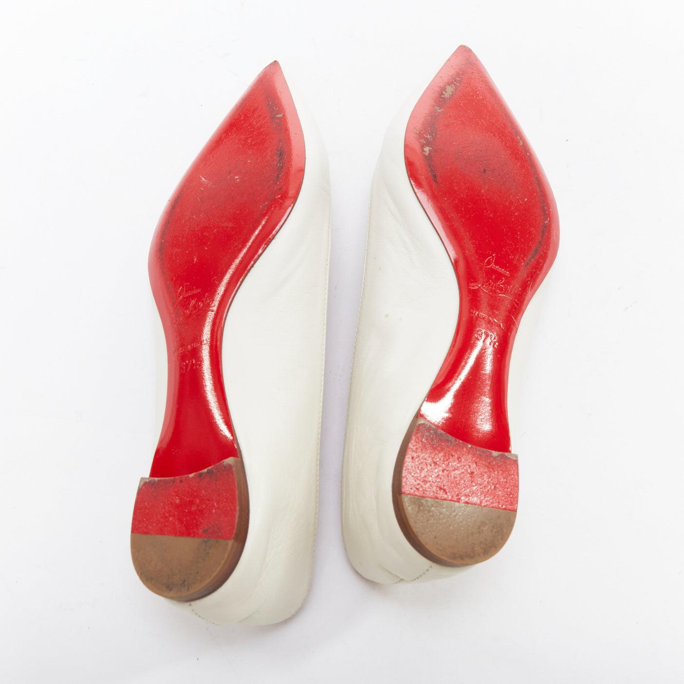 CHRISTIAN LOUBOUTIN off white leather point toe flat shoes EU37.5 6