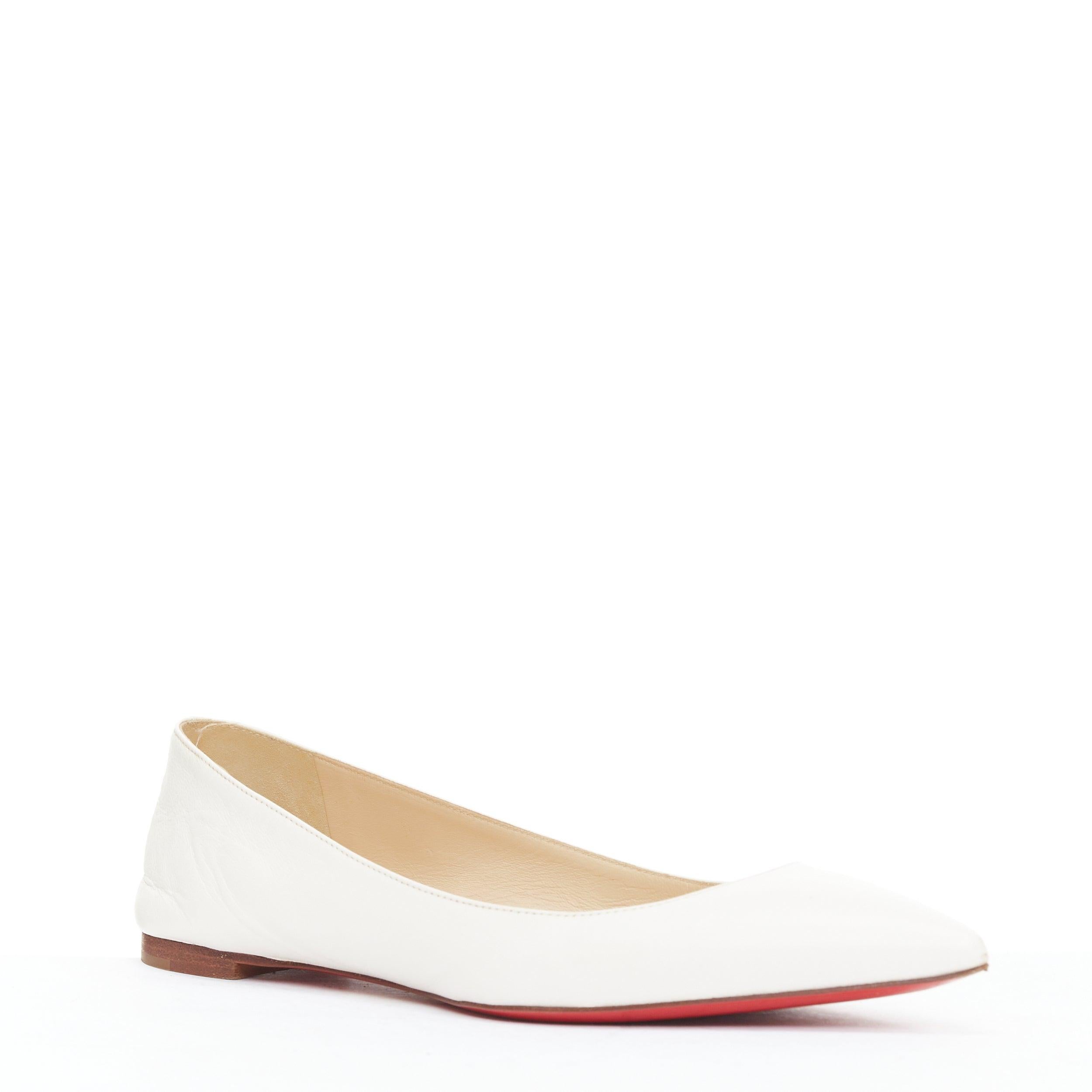 White CHRISTIAN LOUBOUTIN off white leather point toe flat shoes EU37.5