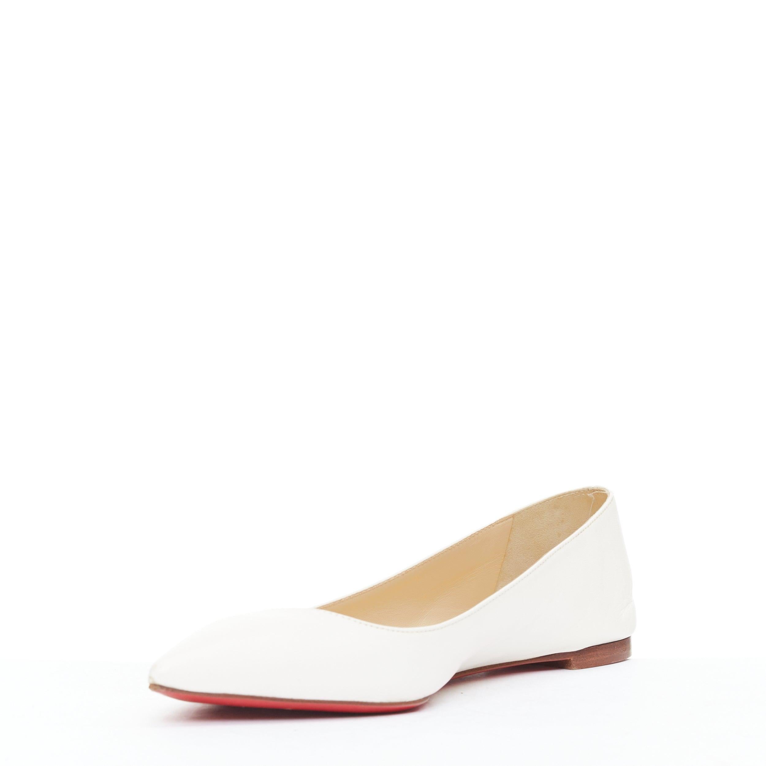 CHRISTIAN LOUBOUTIN off white leather point toe flat shoes EU37.5 In Good Condition In Hong Kong, NT