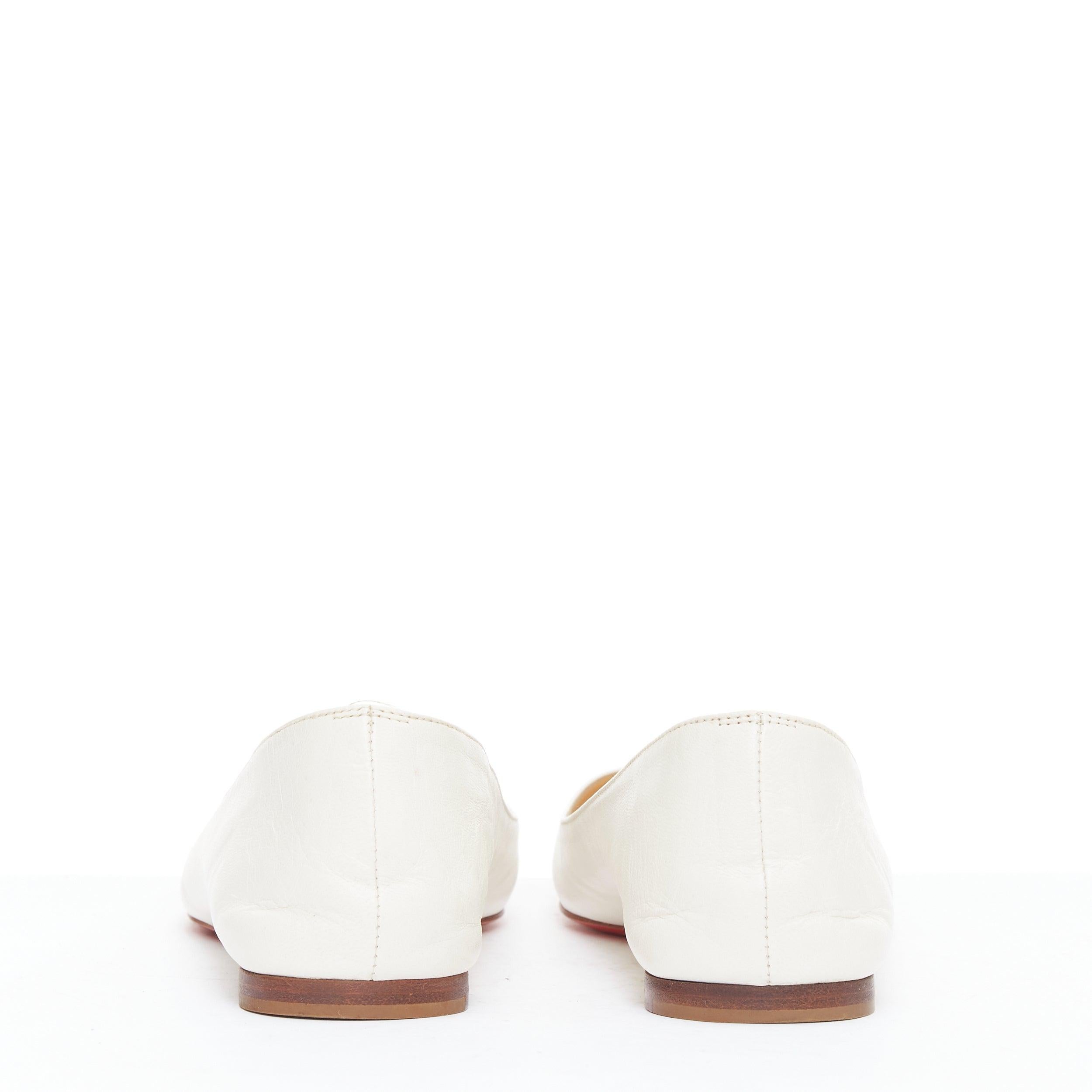 Women's CHRISTIAN LOUBOUTIN off white leather point toe flat shoes EU37.5