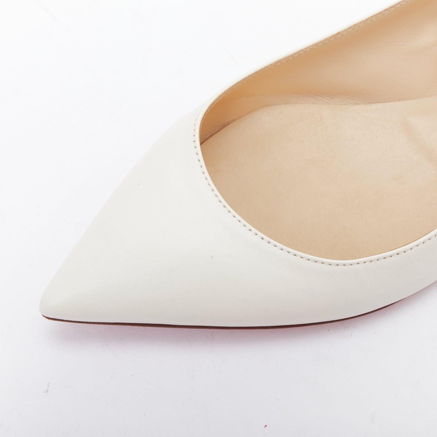 CHRISTIAN LOUBOUTIN off white leather point toe flat shoes EU37.5 2