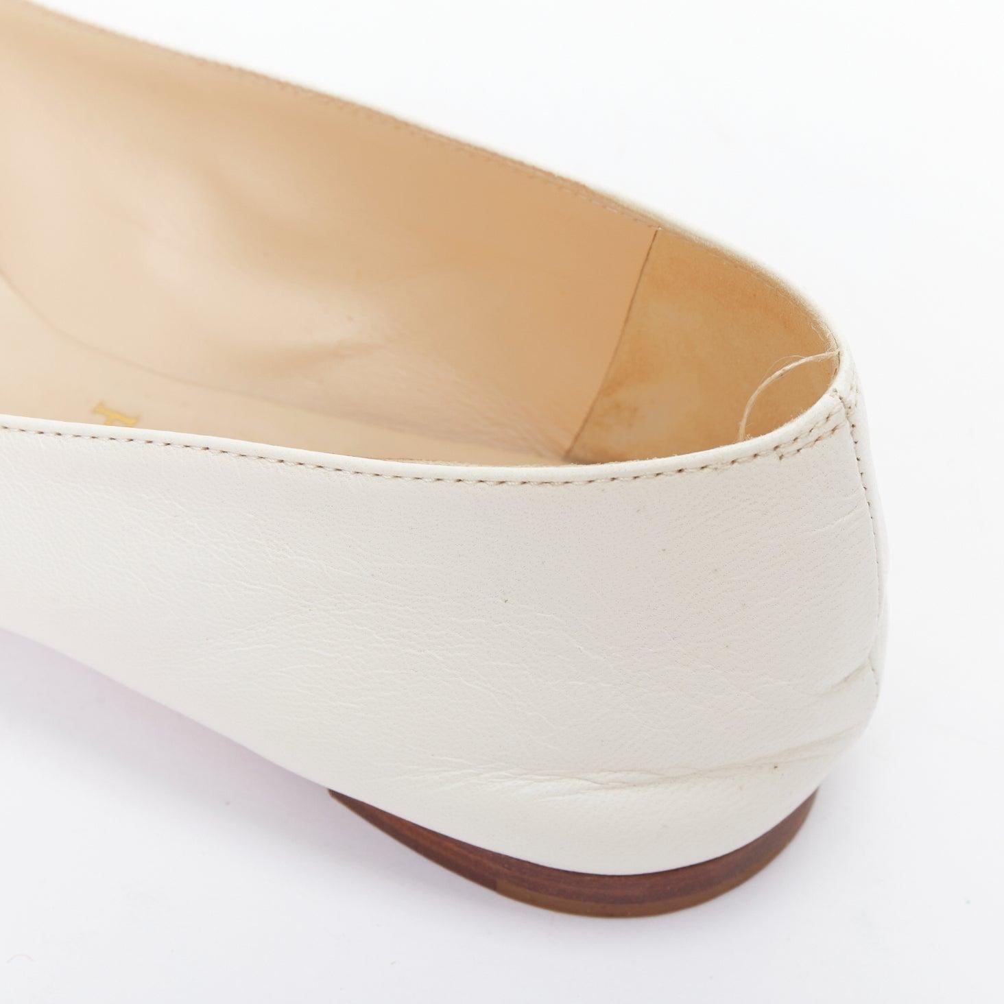 CHRISTIAN LOUBOUTIN off white leather point toe flat shoes EU37.5 3