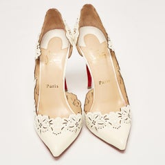 Christian Louboutin Off White Patent Leather Floral Laser Cut D'Orsay Pumps Size
