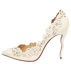 Christian Louboutin Off White Patent Leather Floral Laser Cut D'Orsay Pumps Size