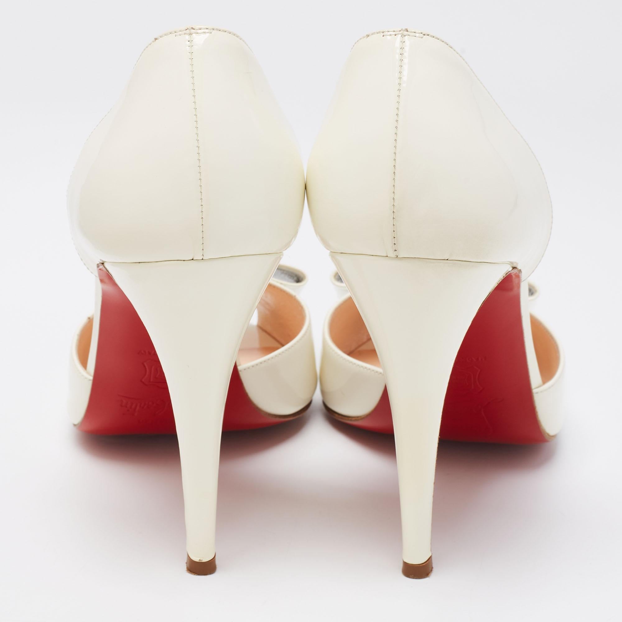 Christian Louboutin Off-White Patent Leather Jolie-Noeud Peep-Toe Pumps Size 41 1