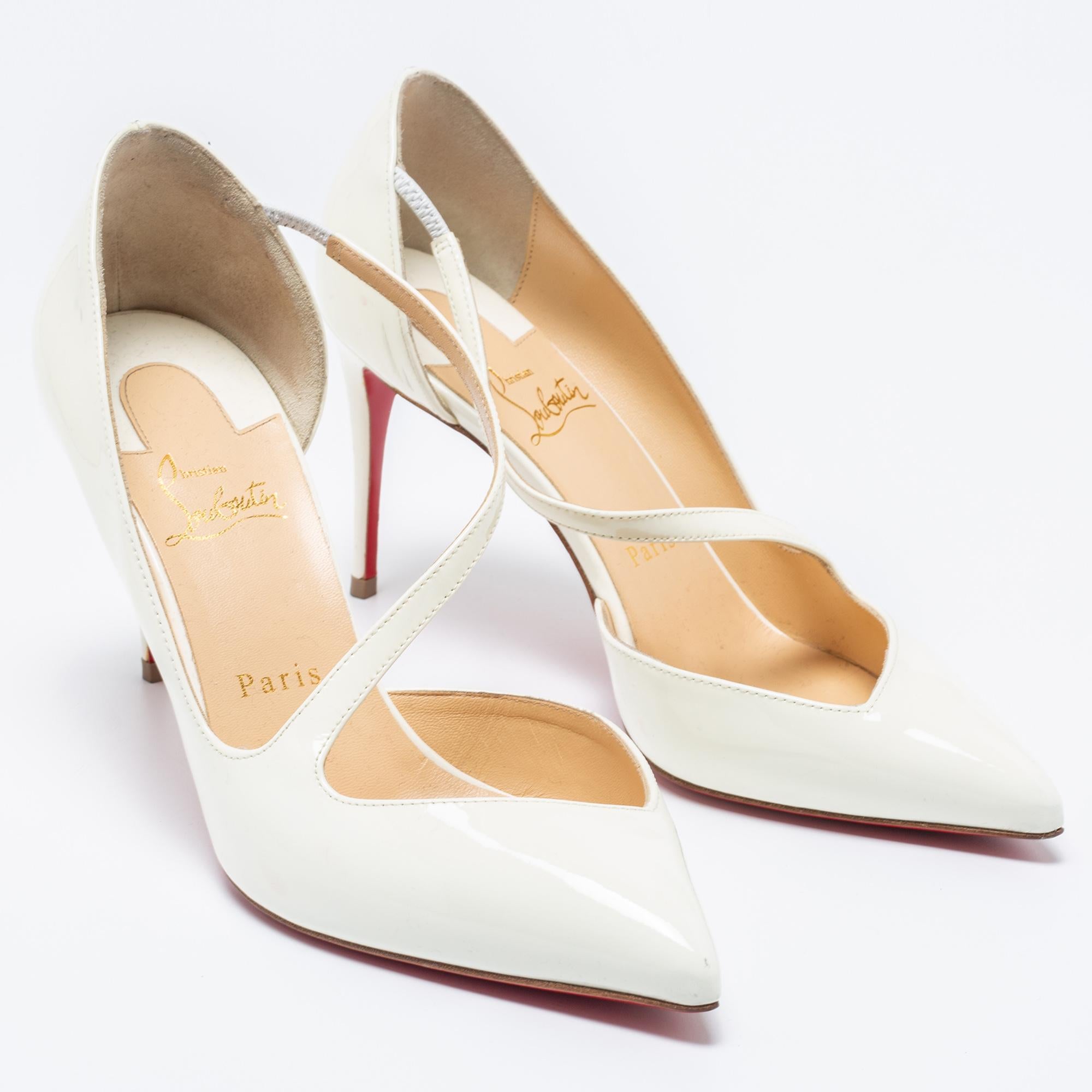 Christian Louboutin Off-White Patent Leather Jumping D'orsay Pumps Size 38.5 In Good Condition In Dubai, Al Qouz 2