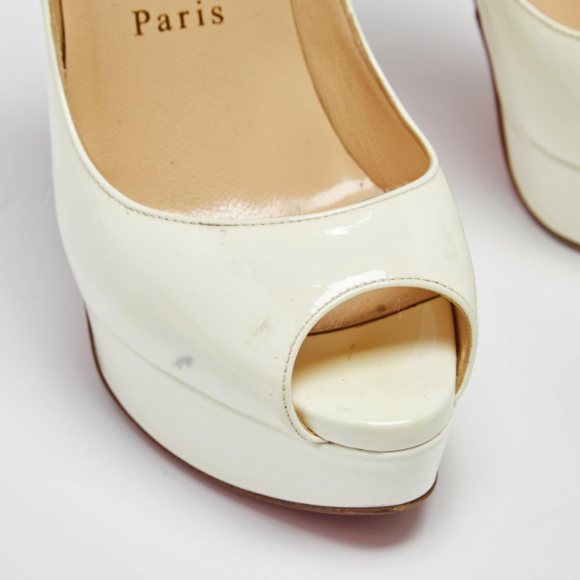 Christian Louboutin Off-White Patent Leather Lady Peep-Toe Platform Size 36.5 1