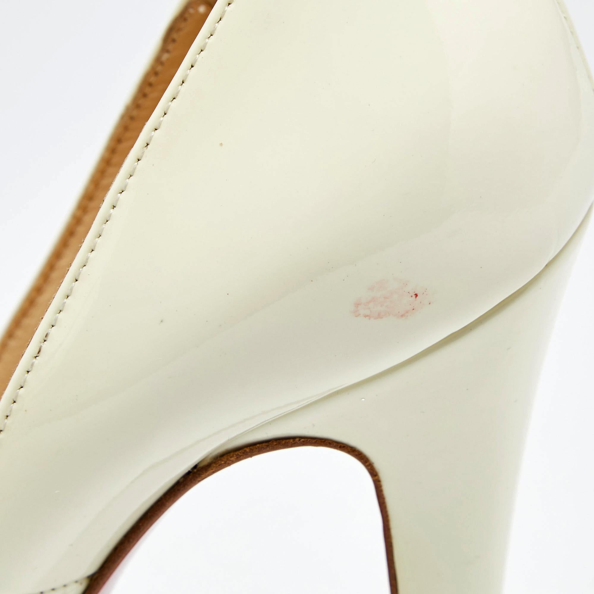 Christian Louboutin Off-White Patent Leather Lady Peep-Toe Platform Size 36.5 2