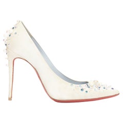 CHRISTIAN LOUBOUTIN off white satin pearl embellished bridal pumps EU35.5