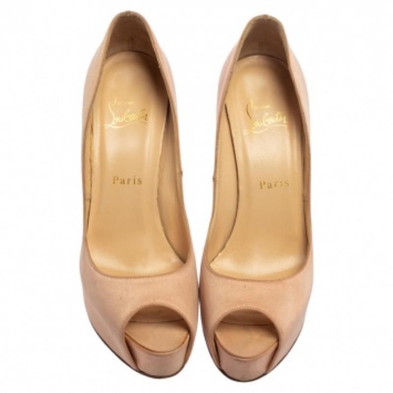 Brown Christian Louboutin Old Rose Pink Satin Very Prive Pumps Size 37.5 For Sale