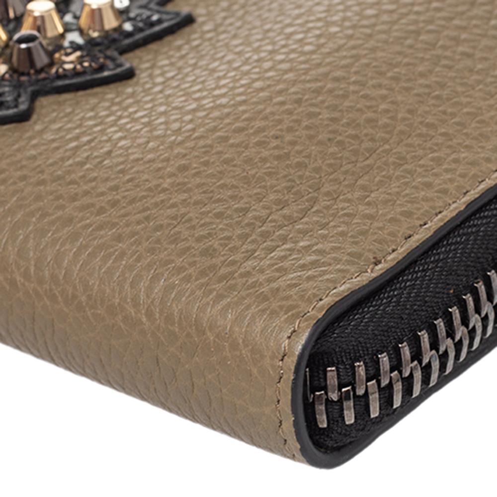 Brown Christian Louboutin Olive Green Leather Panettone Zip Around Wallet