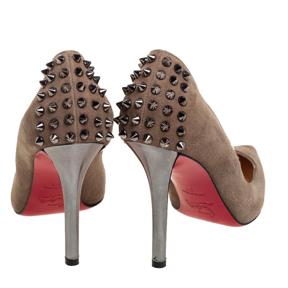 Brown Christian Louboutin Olive Green Suede Zappa Pointed Toe Pumps Size 37