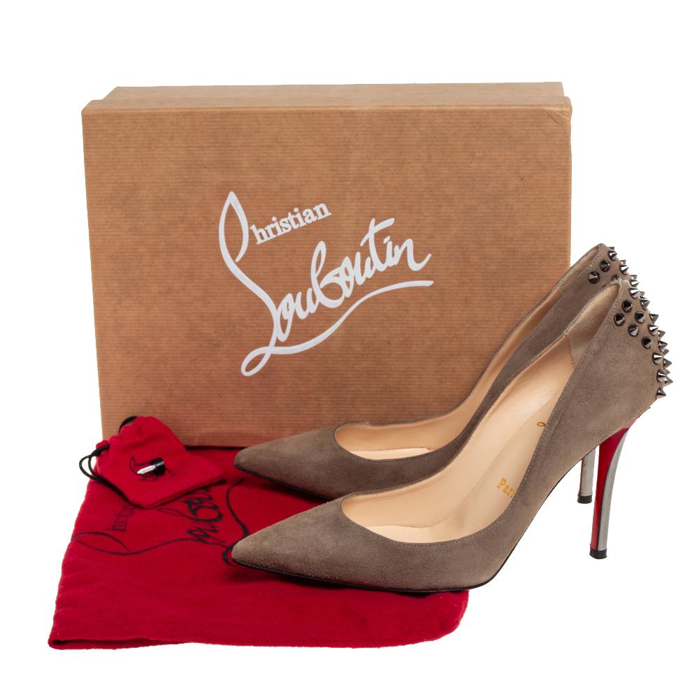Women's Christian Louboutin Olive Green Suede Zappa Pointed Toe Pumps Size 37