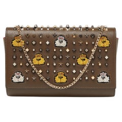 Christian Louboutin Olive Patent and Leather Paloma Embellished Chain Clutch