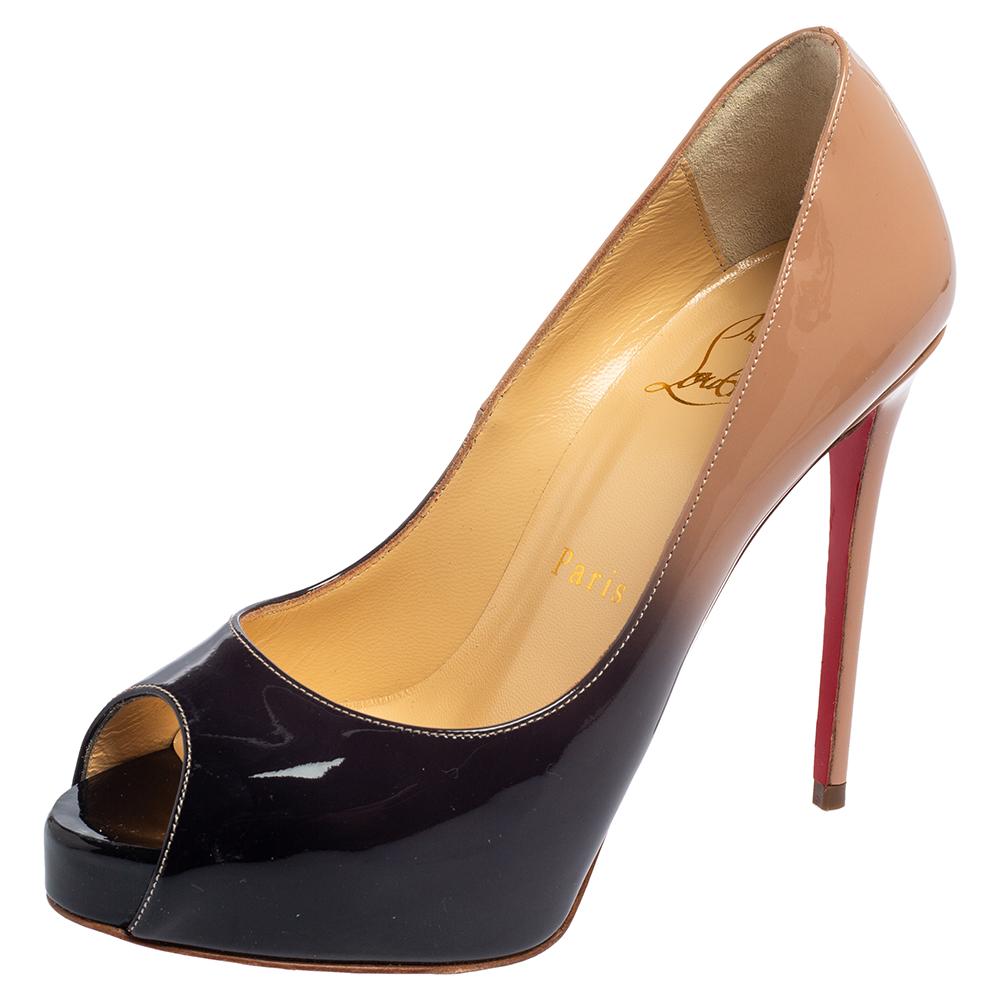 Christian Louboutin Ombre Beige/Black Patent Leather New Very Pumps Size 34 1