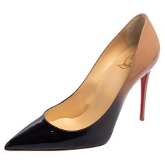 Used Christian Louboutin Ombre Beige/Black Patent Leather So Kate Pumps Size 36