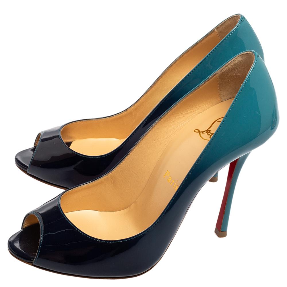 Christian Louboutin Ombre Blue Yootish Degrade Peep-Toe Pumps Size 36.5 In Good Condition In Dubai, Al Qouz 2