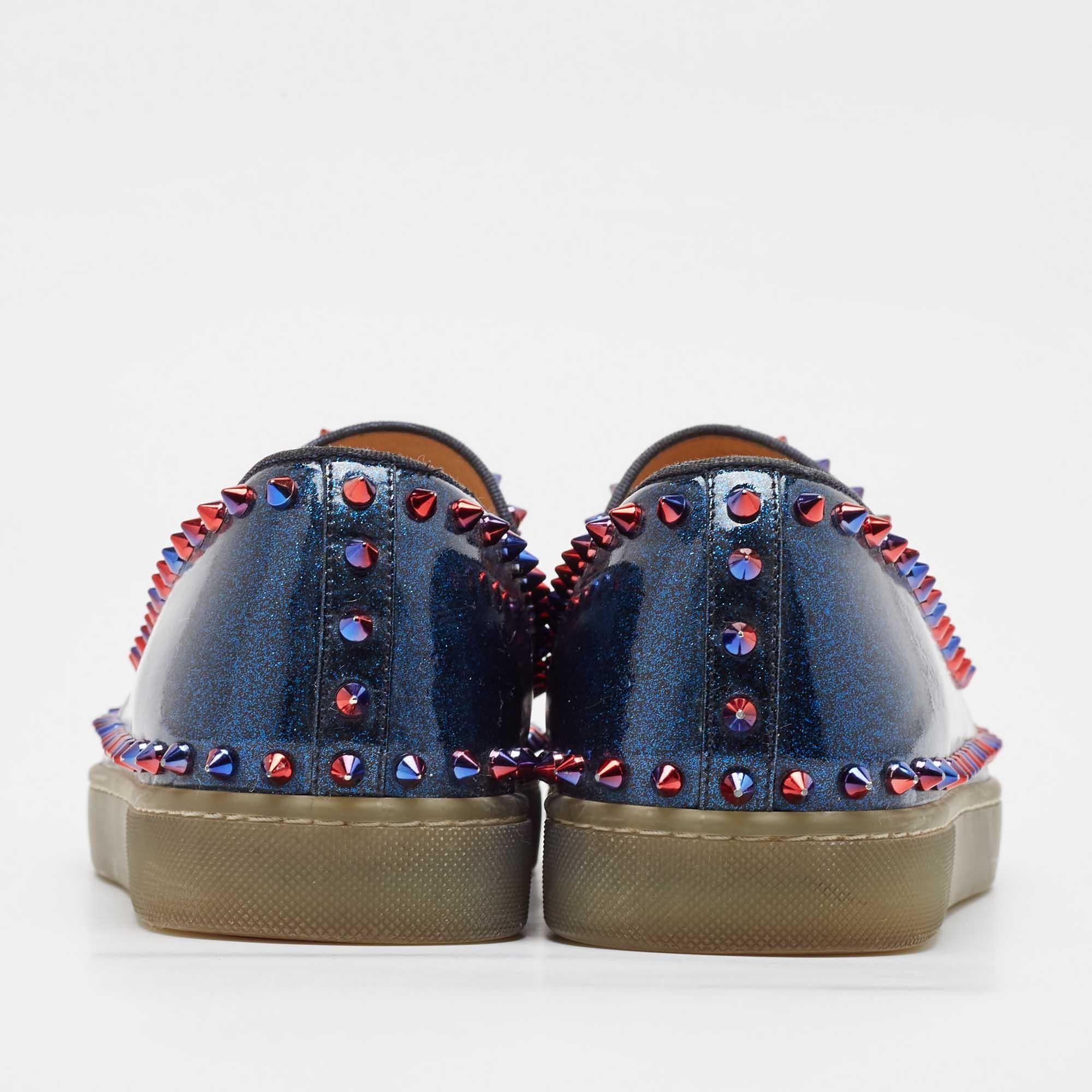 Men's Christian Louboutin Ombre Glitter Patent Leather Pik Boat Sneakers Size 42.5 For Sale