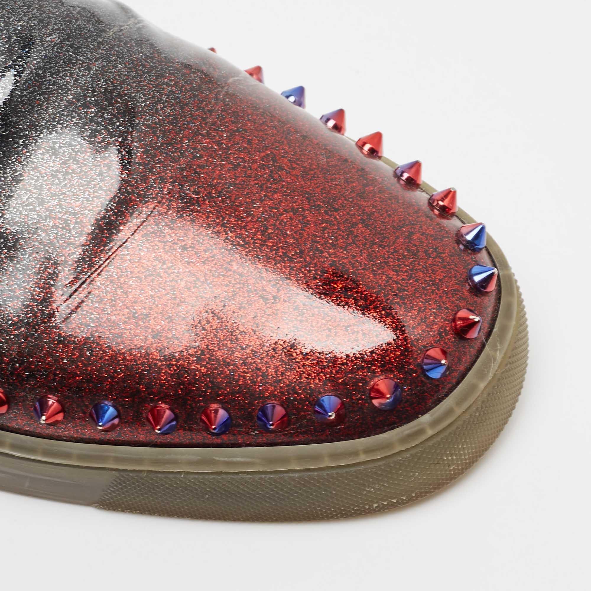 Christian Louboutin Ombre Glitter Patent Leather Pik Boat Sneakers Size 42.5 For Sale 2