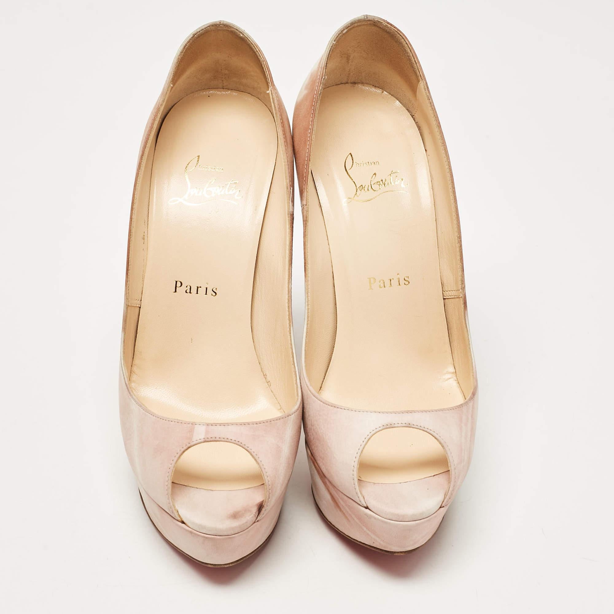 Beige Christian Louboutin Ombre Pink/White Nubuck Leather Lady Peep Pumps Size 38 For Sale