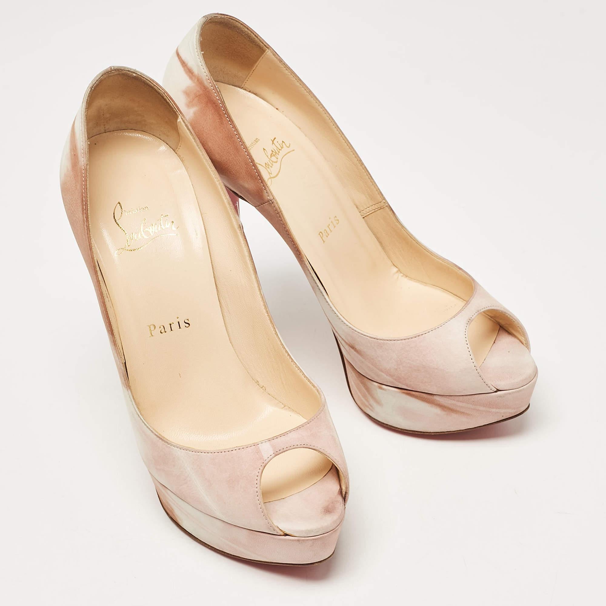 Christian Louboutin Ombre Pink/White Nubuck Leather Lady Peep Pumps Size 38 In Fair Condition For Sale In Dubai, Al Qouz 2