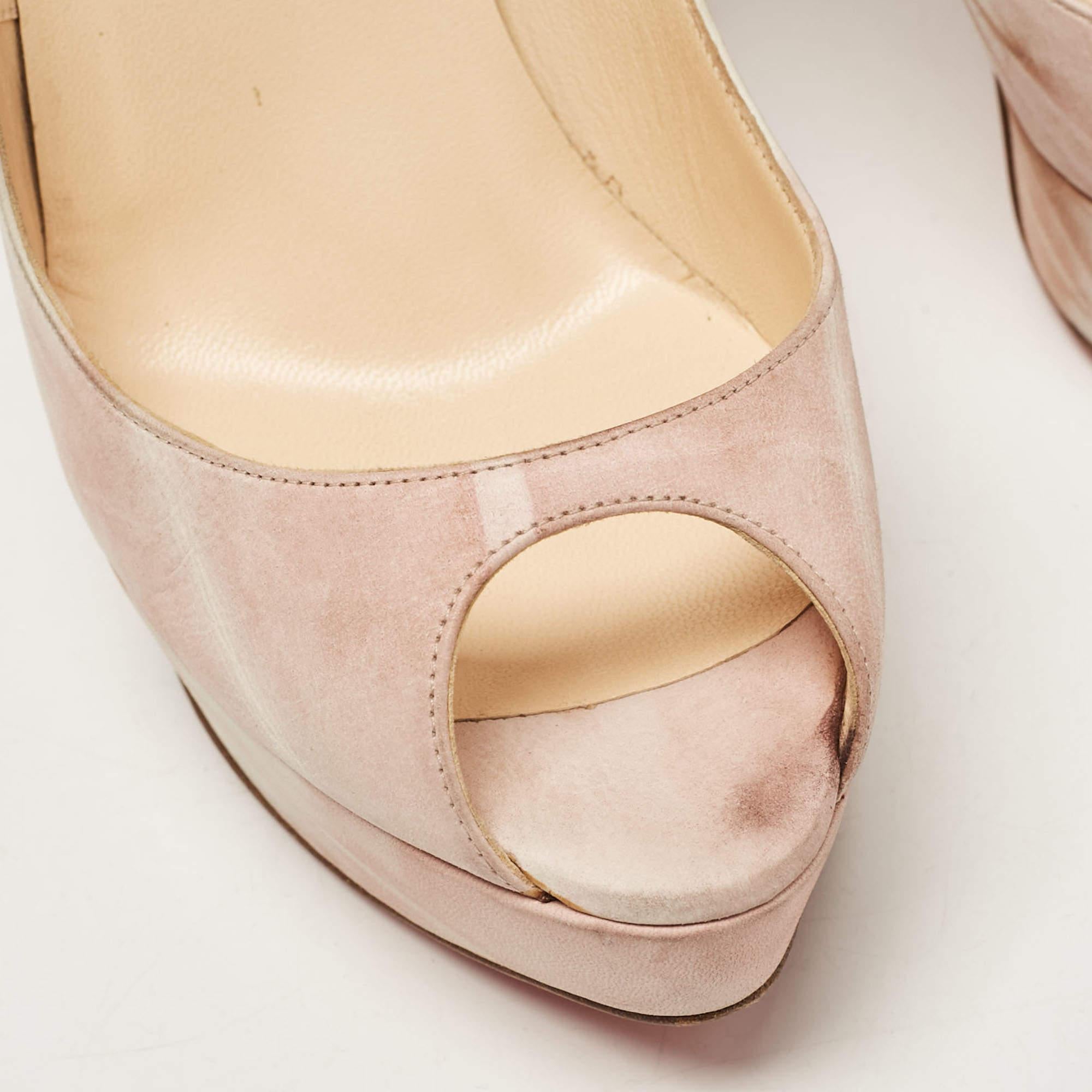 Christian Louboutin Ombre Pink/White Nubuck Leather Lady Peep Pumps Size 38 For Sale 3