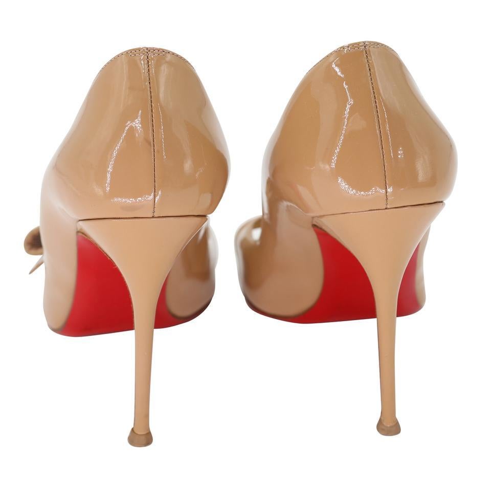 Christian Louboutin Open Toe Bow 39.5 Patent Leather Pumps CL-0818P-0002 For Sale 5