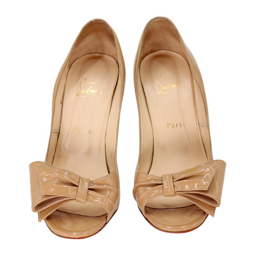 Brown Christian Louboutin Open Toe Bow 39.5 Patent Leather Pumps CL-0818P-0002 For Sale
