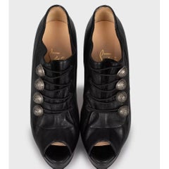 Christian Louboutin Open Toe Button Ankle Boots Black 38.5