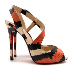 Christian Louboutin Orange/Black/White Snakeskin Heels 38.5