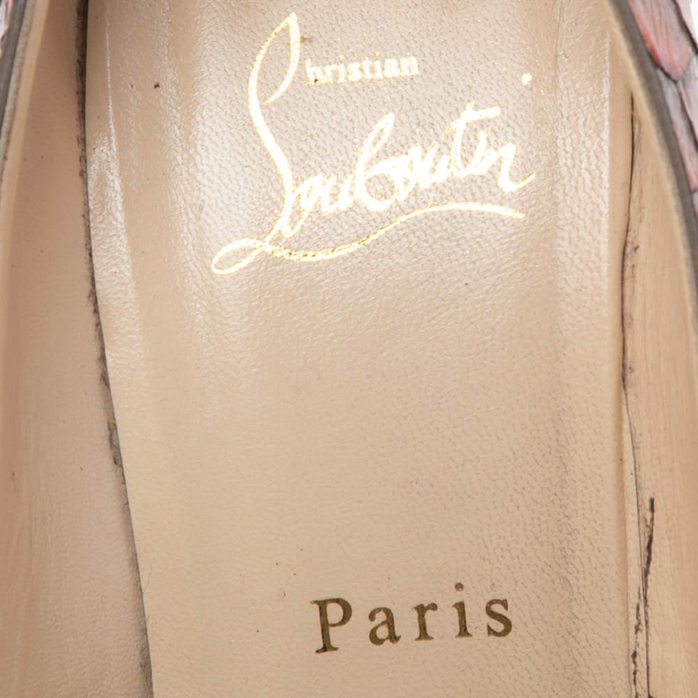 Women's Christian Louboutin Orange/Brown Python Leather Bianca Pumps Size 38.5