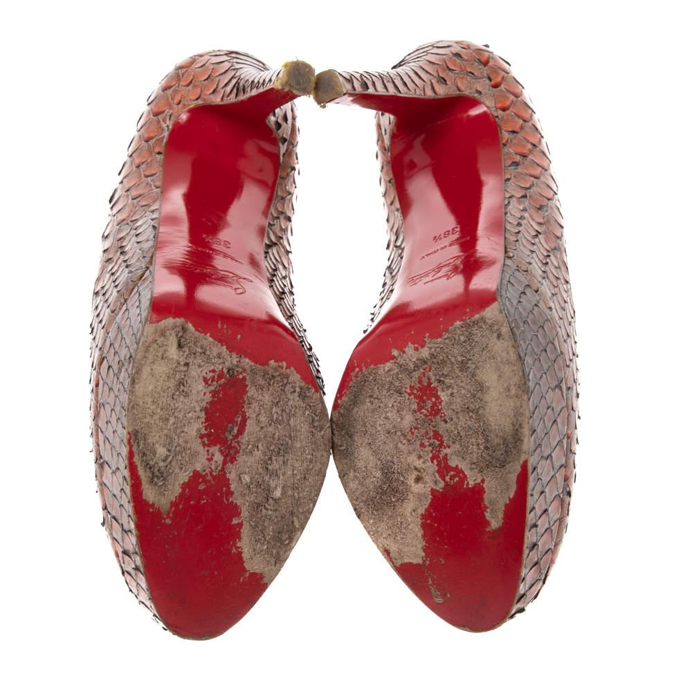 Christian Louboutin Orange/Brown Python Leather Bianca Pumps Size 38.5 3