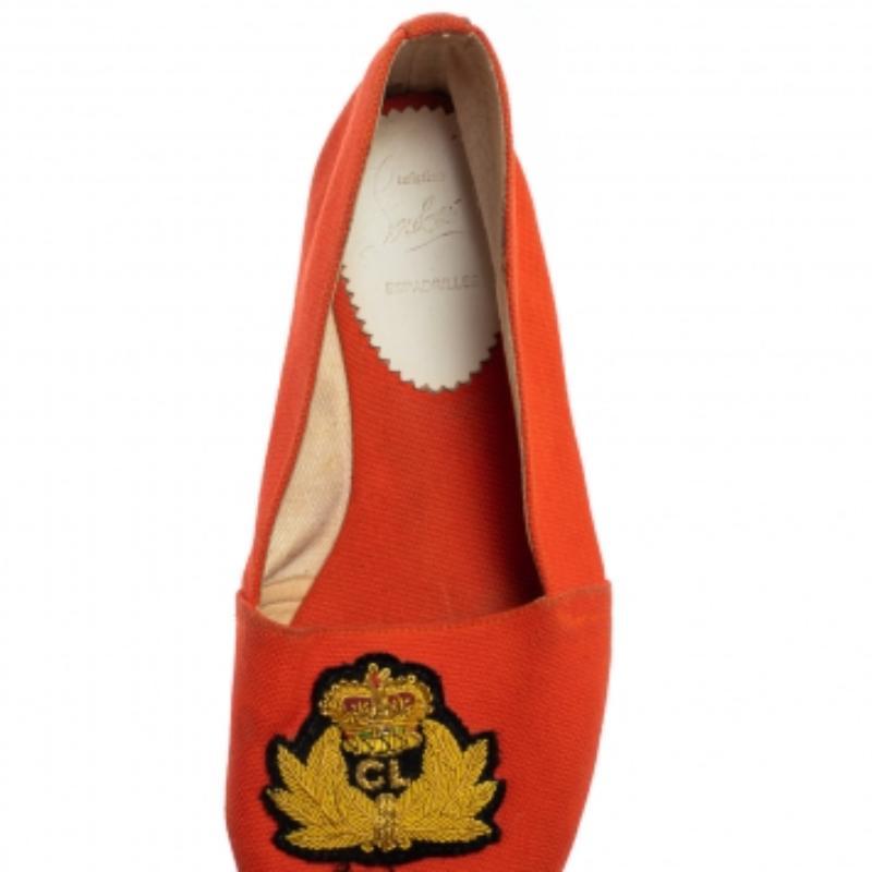 Women's Christian Louboutin Orange Canvas Espadrille Flats Size 36 For Sale