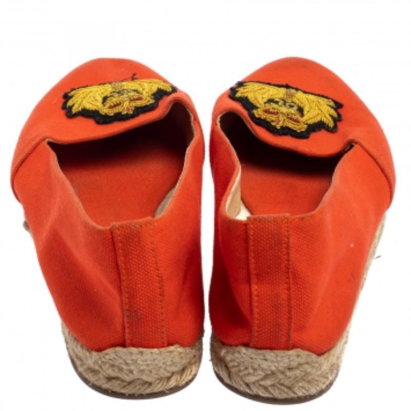 Christian Louboutin Orange Canvas Espadrille Flats Size 36 For Sale 1