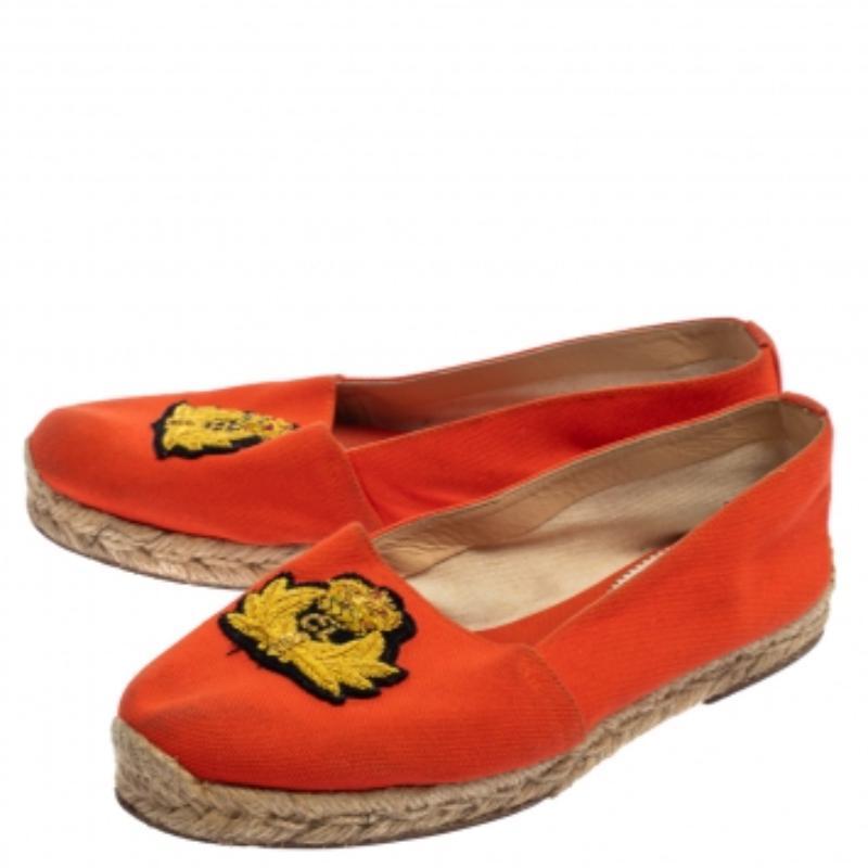 Christian Louboutin Orange Canvas Espadrille Flats Size 36 For Sale 2