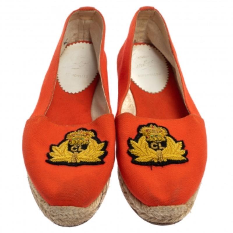 Christian Louboutin Orange Canvas Espadrille Flats Size 36 For Sale 3