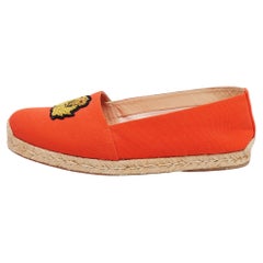 Used Christian Louboutin Orange Canvas Gala Embroidered Crest Espadrille Loafers