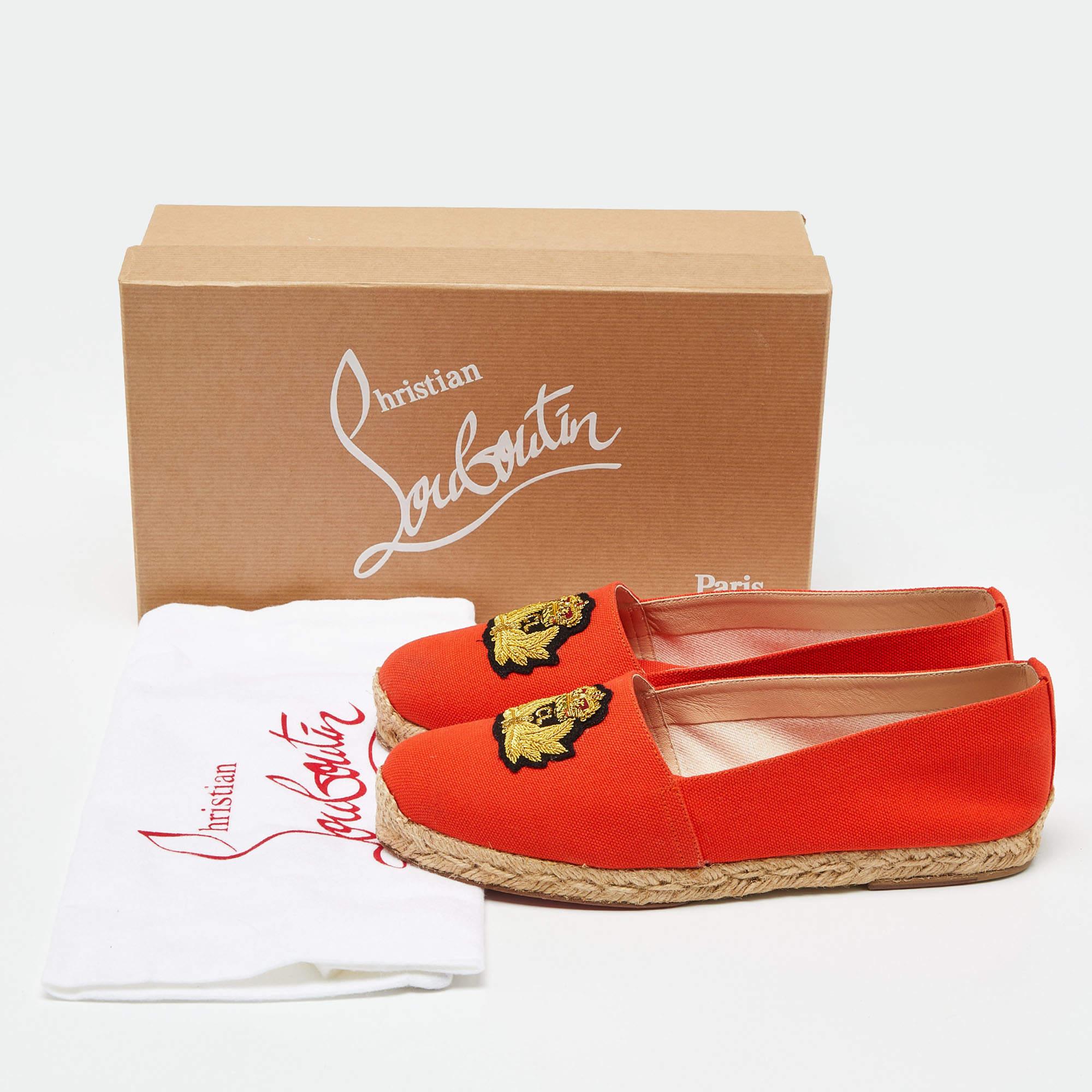 Christian Louboutin Espadrilles Galia en toile orange, taille 38 en vente 5