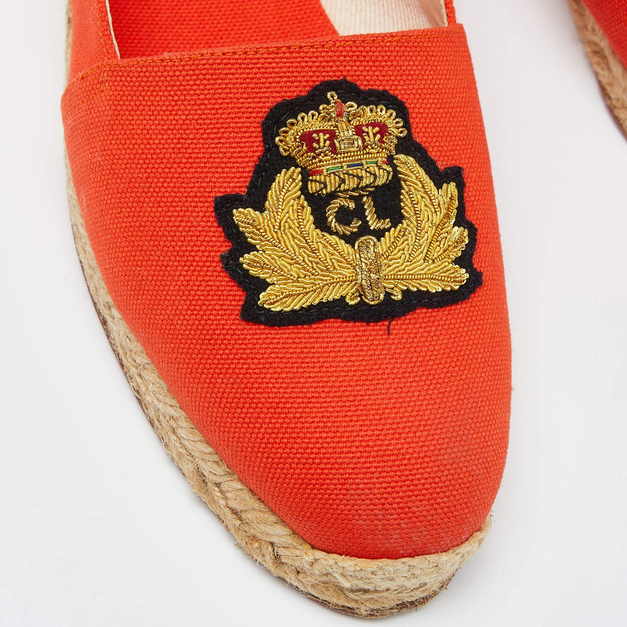 Christian Louboutin Espadrilles Galia en toile orange, taille 38 en vente 3