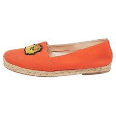 Christian Louboutin Orange Canvas Galia Flat Espadrilles Size 41