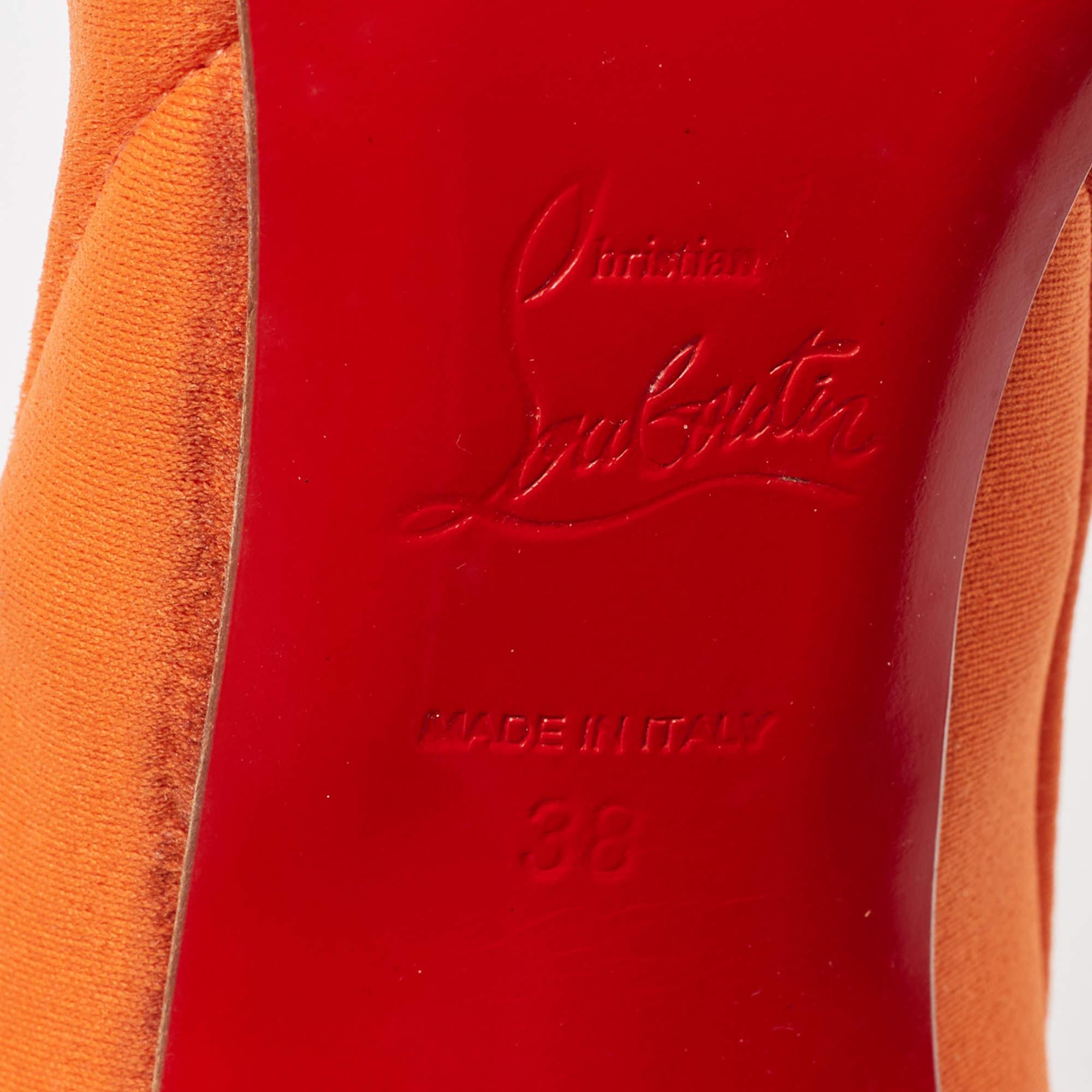Women's Christian Louboutin Orange Fabric Peep Toe Sandals Size 38 For Sale