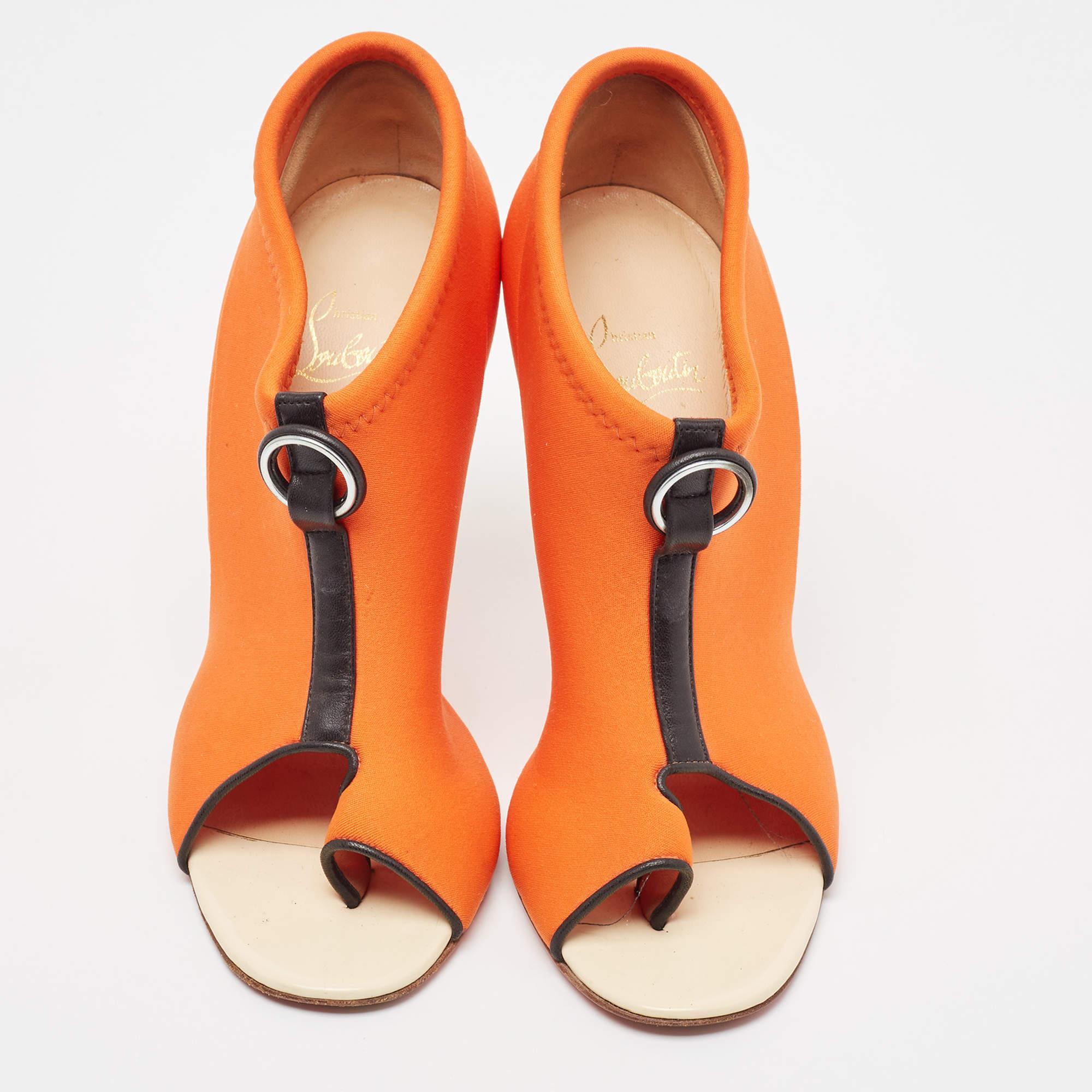 Christian Louboutin Orange Fabric Peep Toe Sandals Size 38 For Sale 1