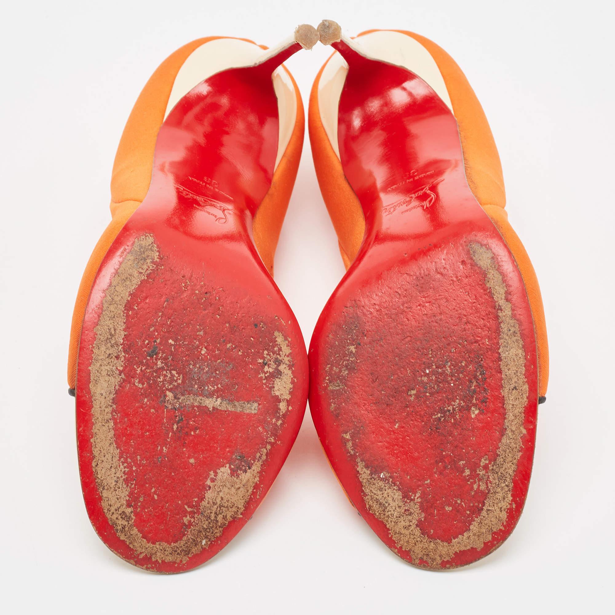 Christian Louboutin Orange Fabric Peep Toe Sandals Size 38 For Sale 2