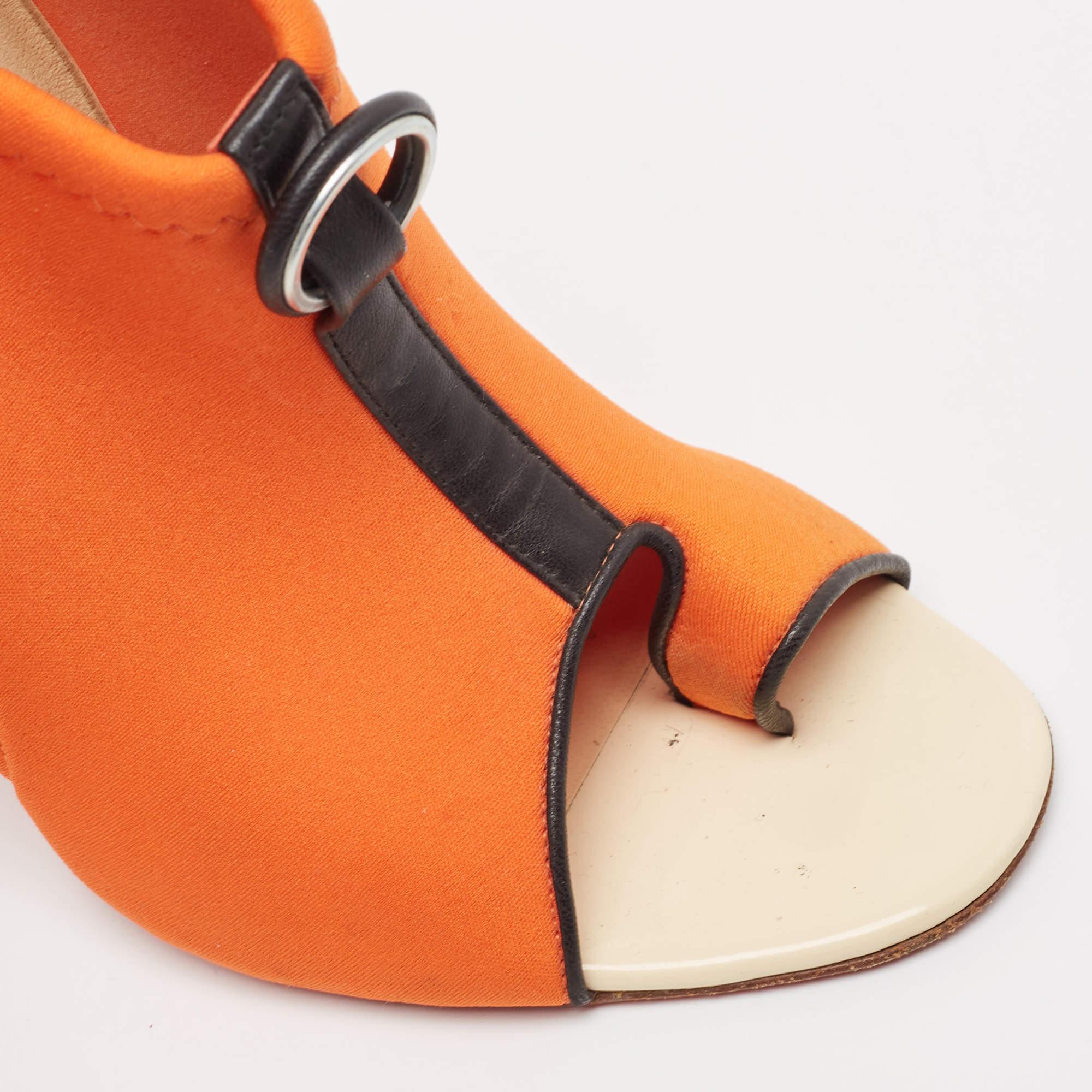 Christian Louboutin Orange Fabric Peep Toe Sandals Size 38 For Sale 3
