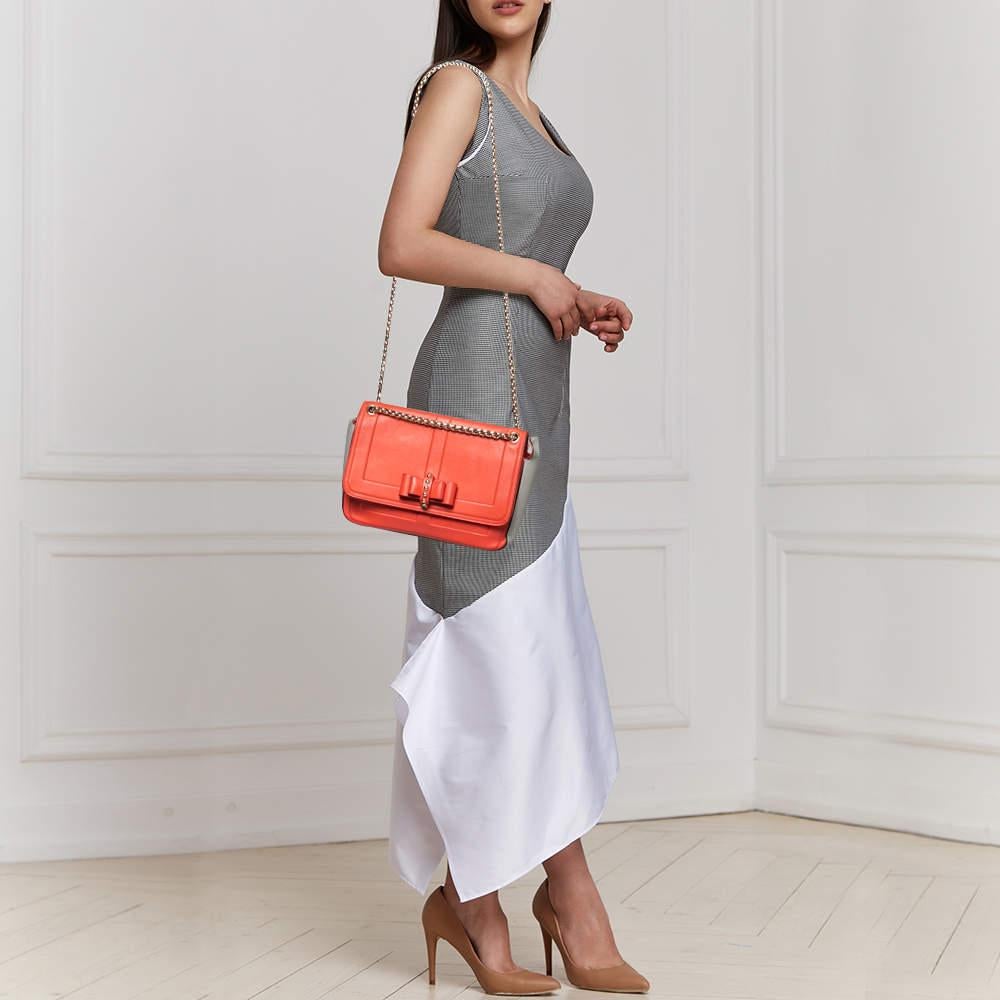 Red Christian Louboutin Orange/Grey Leather Sweet Charity Shoulder Bag For Sale