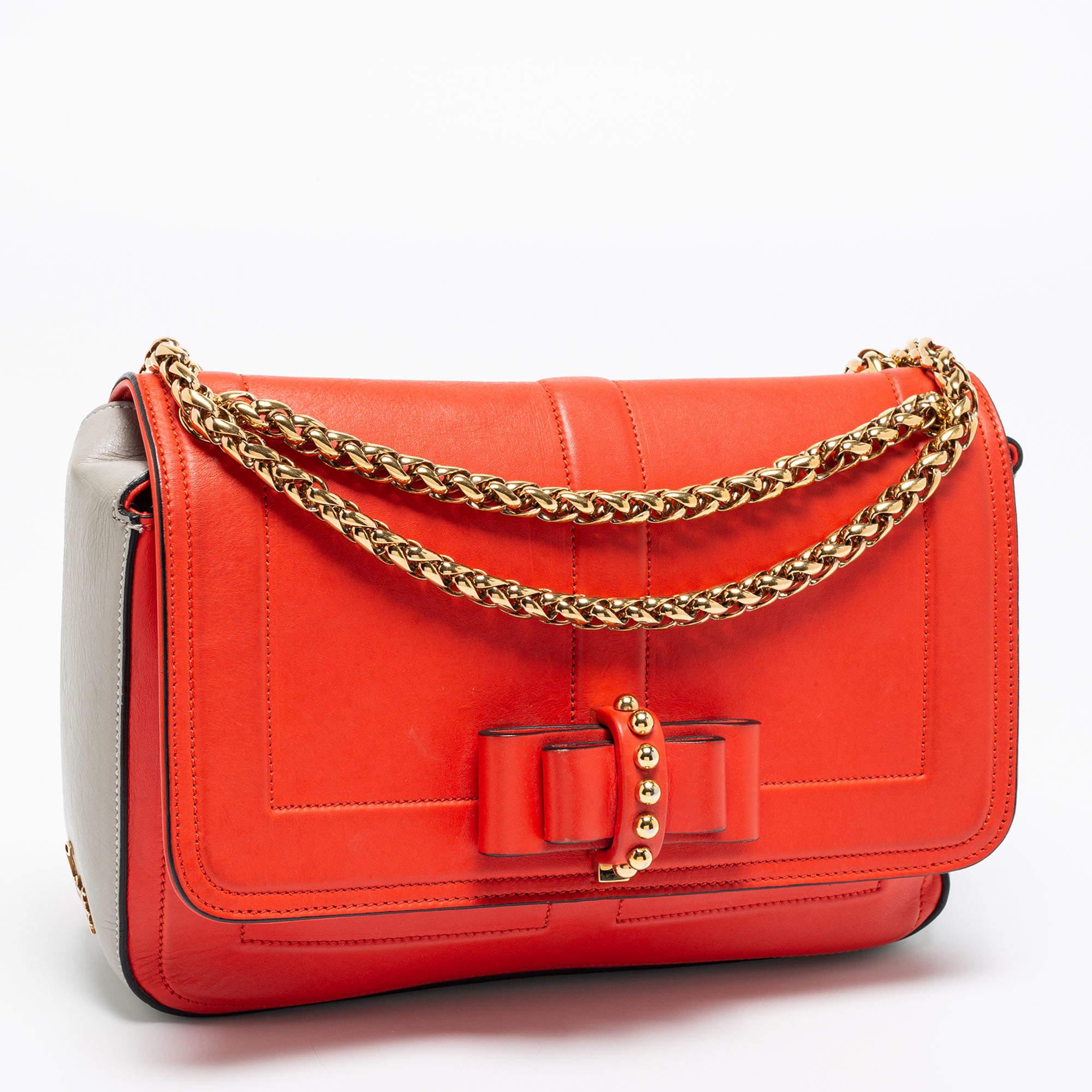 Christian Louboutin Orange/Grey Leather Sweet Charity Shoulder Bag In Good Condition For Sale In Dubai, Al Qouz 2